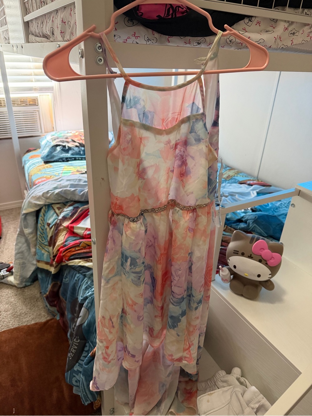 Girls' Pastel Watercolor High-Low Dress with Rhinestone Waist